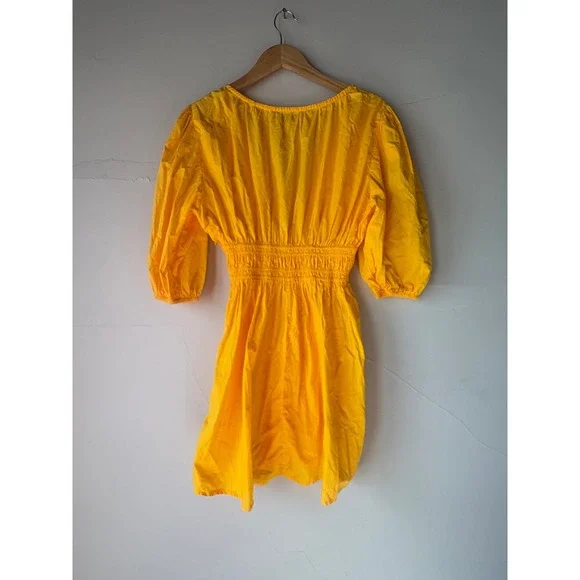 Faithfull The Brand Roma Tie Neck Mini Dress Yellow Puff Sleeve Size 8‎ - Picture 9 of 10